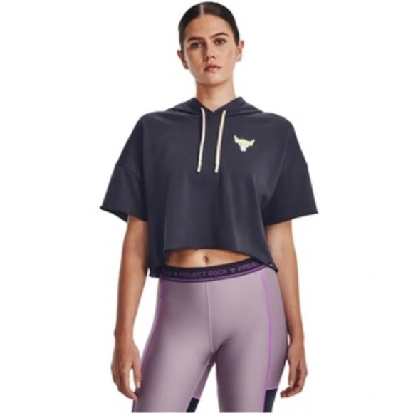 Under Armour Project Rock Rival Terry Short Sleeve Navy Fitness Hoodie Size 2X - Picture 7 of 12